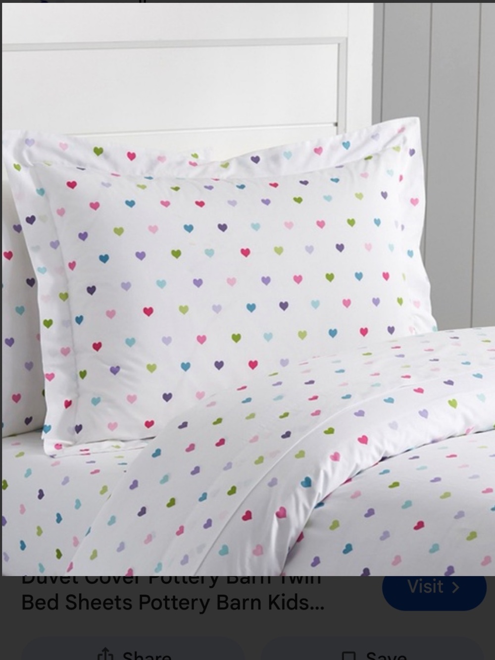 Pottery Barn Kids White Heart-Print Duvet Cover in Multicolor Hearts